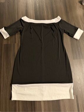 Off-Shoulder Black and White Shift Dress